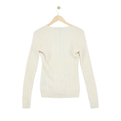 Womens Cashmere Cable Knit Jumper V Neck Slim Fit