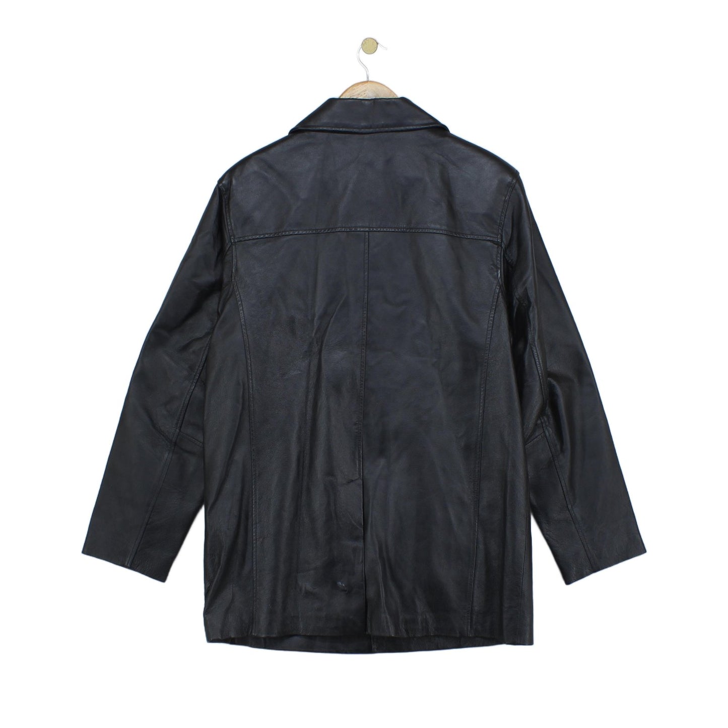 Mens Vintage Leather Jacket Long 70S Collared