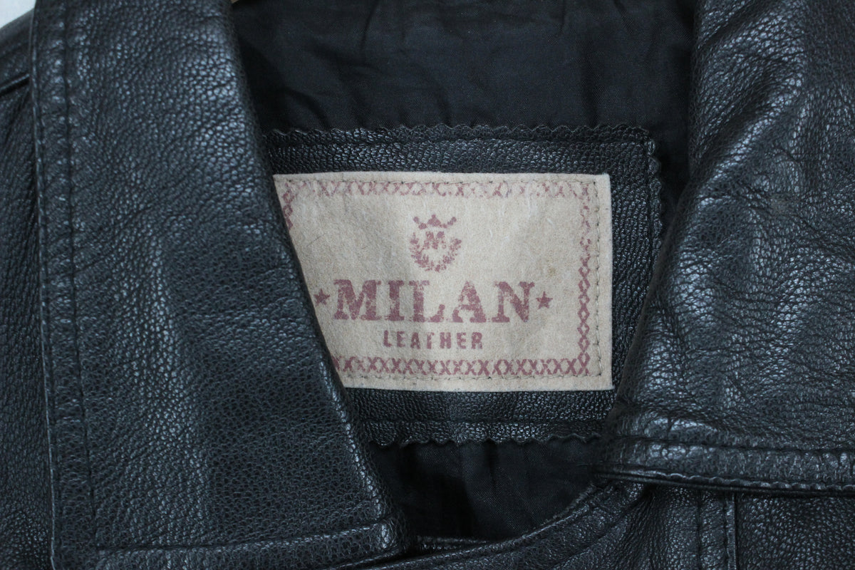 Mens Leather Jacket Double Breasted Notch Lapel