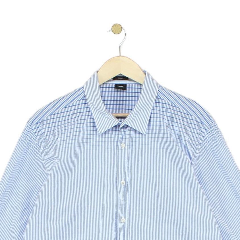 Mens Striped Shirt Long Sleeve Slim Fit