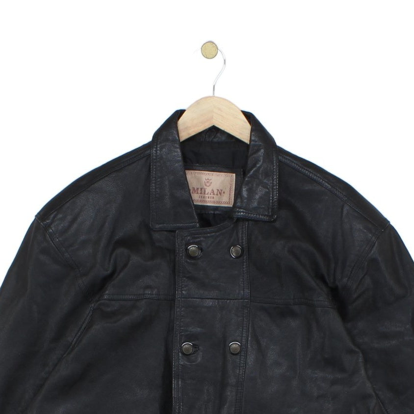 Mens Leather Jacket Double Breasted Notch Lapel