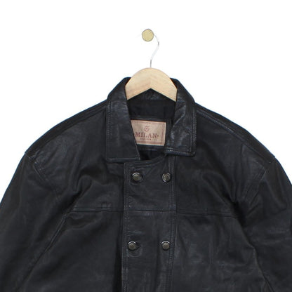 Mens Leather Jacket Double Breasted Notch Lapel