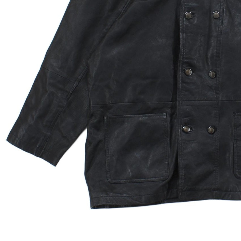 Mens Leather Jacket Double Breasted Notch Lapel