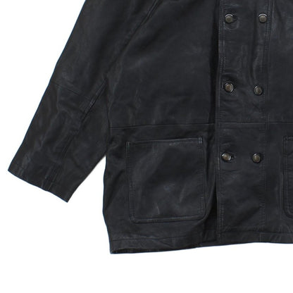 Mens Leather Jacket Double Breasted Notch Lapel