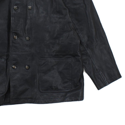 Mens Leather Jacket Double Breasted Notch Lapel