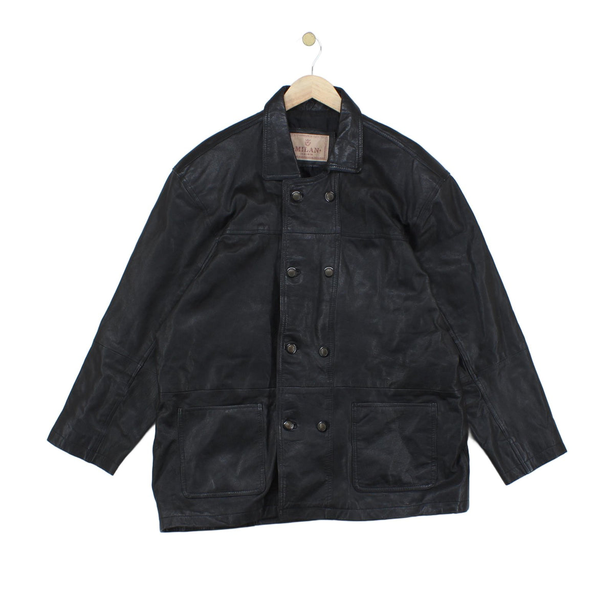 Mens Leather Jacket Double Breasted Notch Lapel