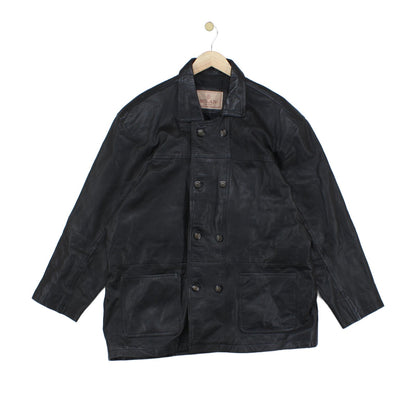 Mens Leather Jacket Double Breasted Notch Lapel