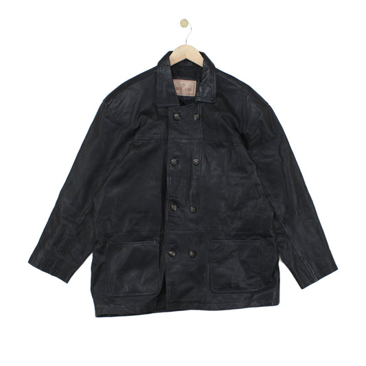 Mens Leather Jacket Double Breasted Notch Lapel
