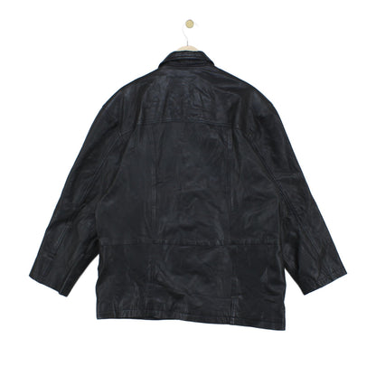 Mens Leather Jacket Double Breasted Notch Lapel