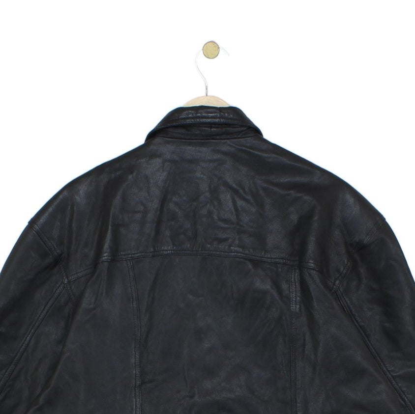 Mens Leather Jacket Double Breasted Notch Lapel