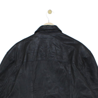 Mens Leather Jacket Double Breasted Notch Lapel