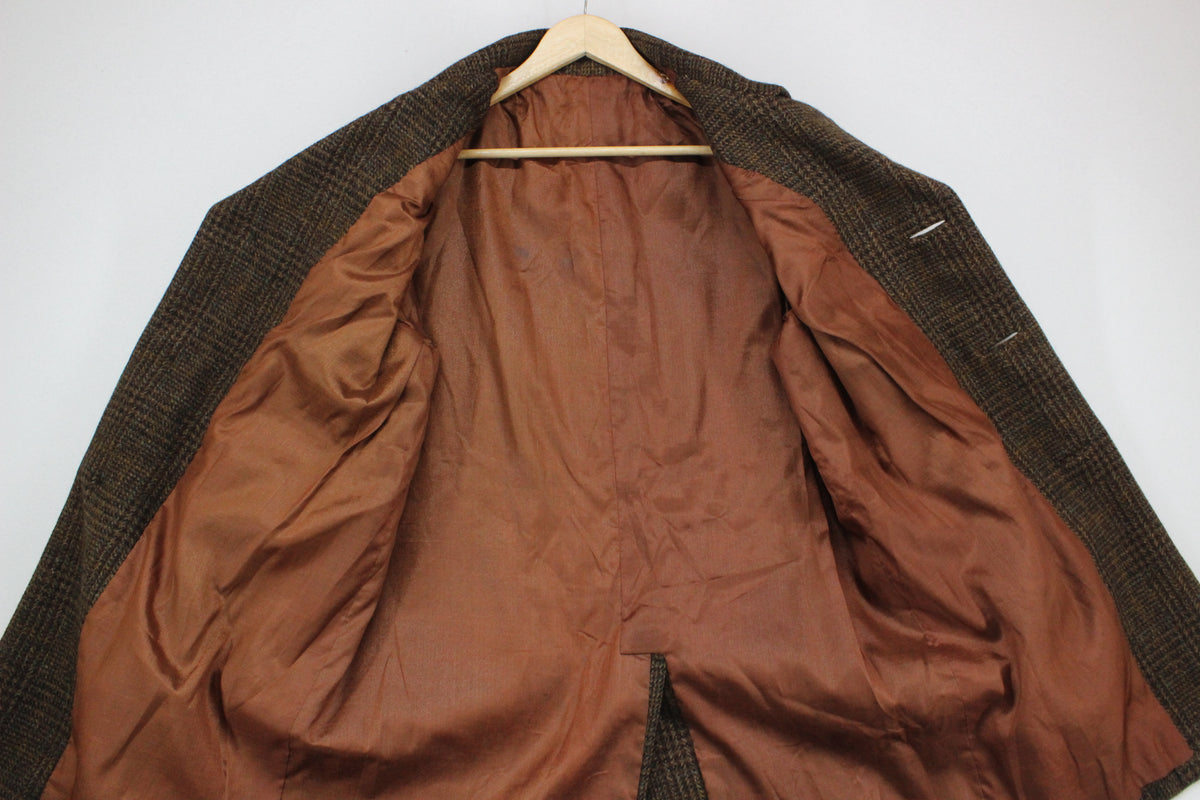 Mens Tweed Overcoat Plaid Retro 70S Wool