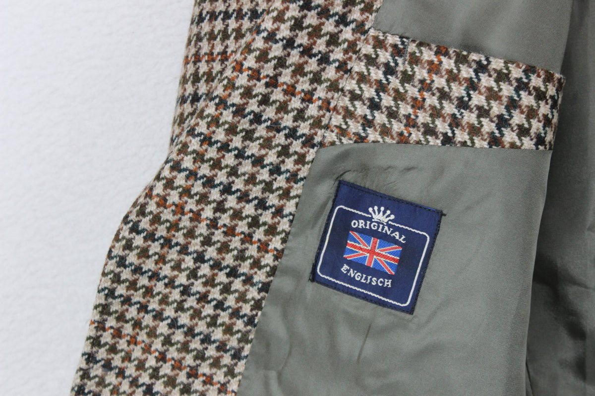 Mens Tweed Blazer Houndstooth Notch Lapel