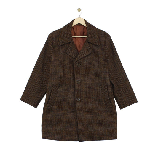 Mens Tweed Overcoat Plaid Retro 70S Wool