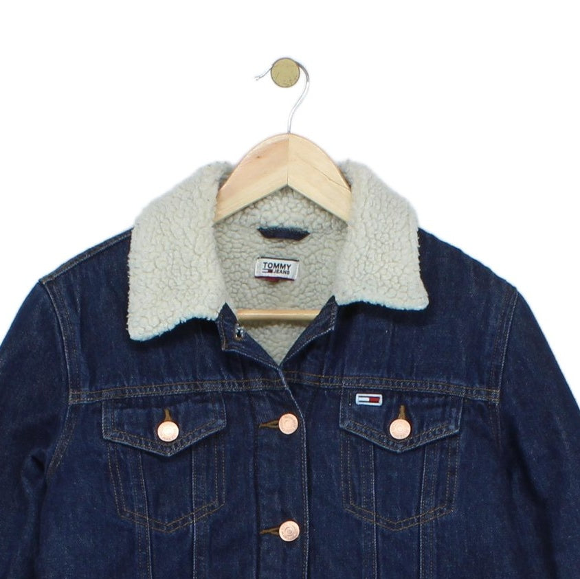 Womens Denim Jacket Sherpa Long Sleeve Cotton