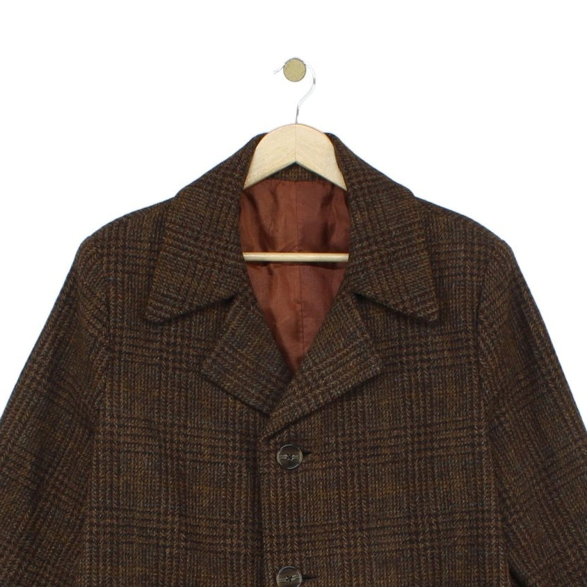 Mens Tweed Overcoat Plaid Retro 70S Wool