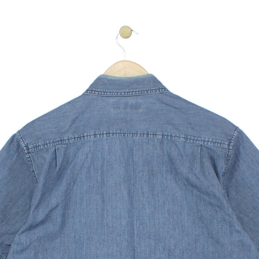 Mens Chambray Shirt Short Sleeve Collared