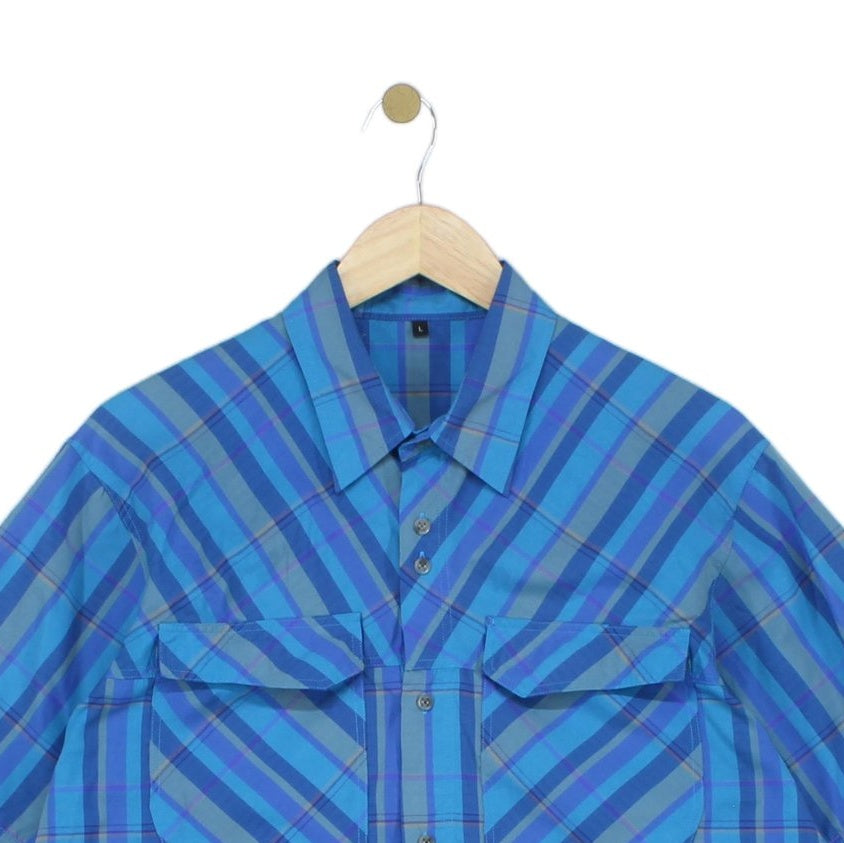 Mens Plaid Shirt Casual Short Sleeve Outdoor