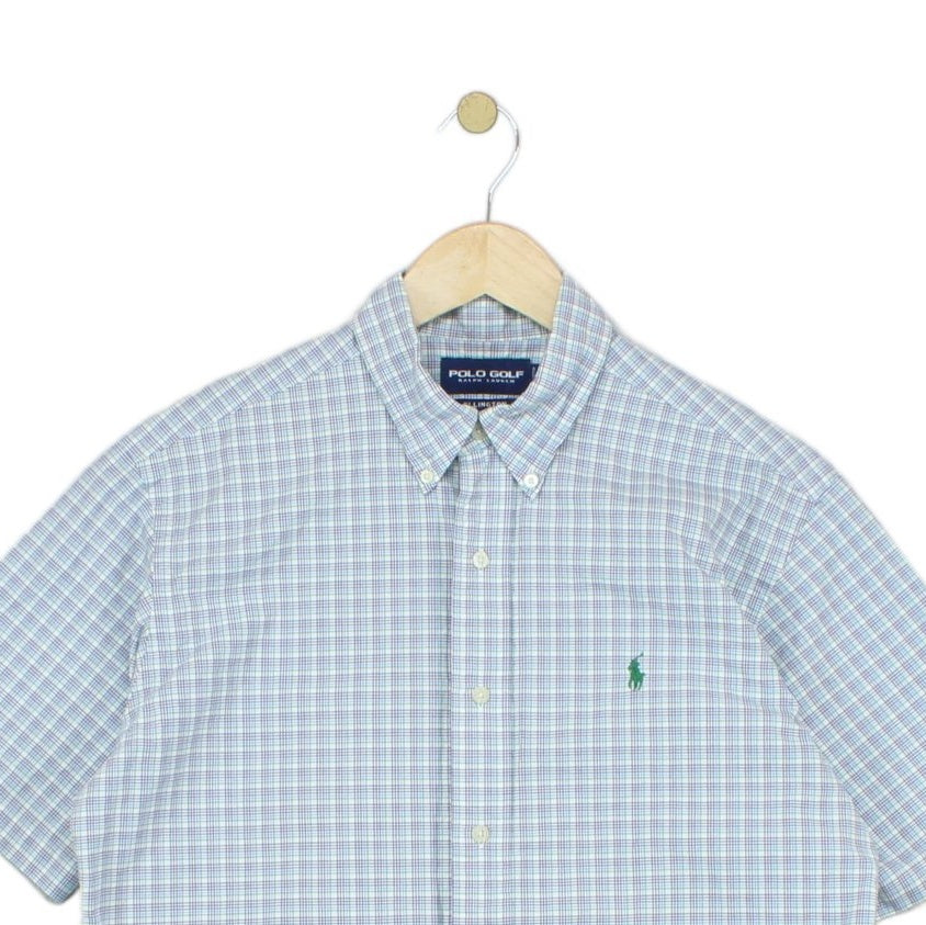 Mens Shirt  Button Down Short Sleeve Check