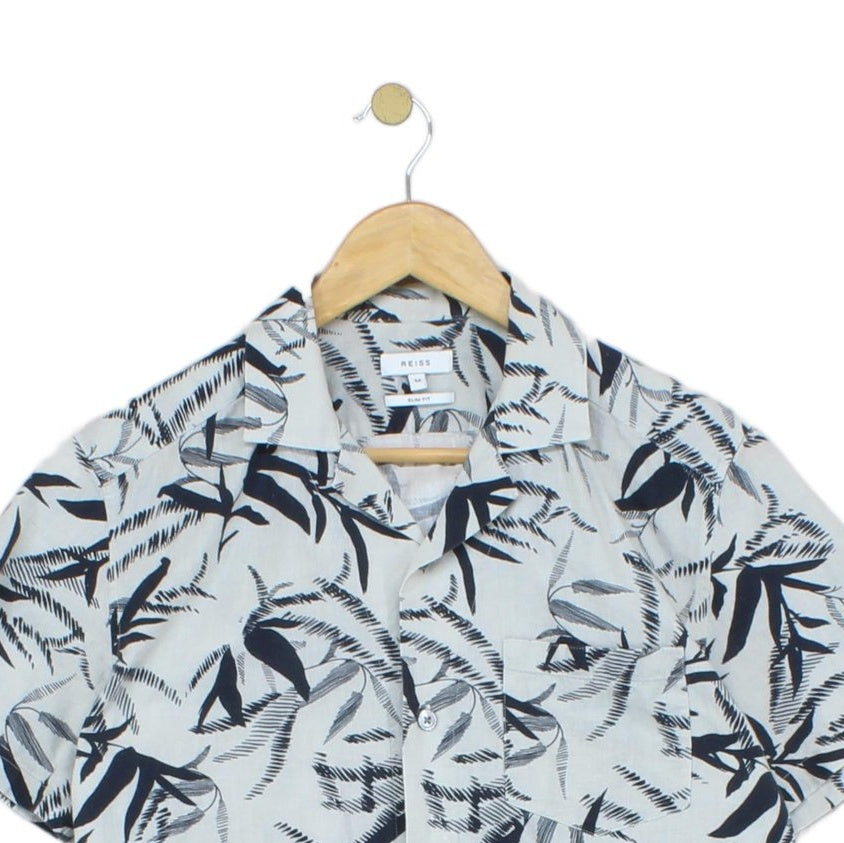 Mens Shirt Short Sleeve Revere Collar Cotton Linen Slim