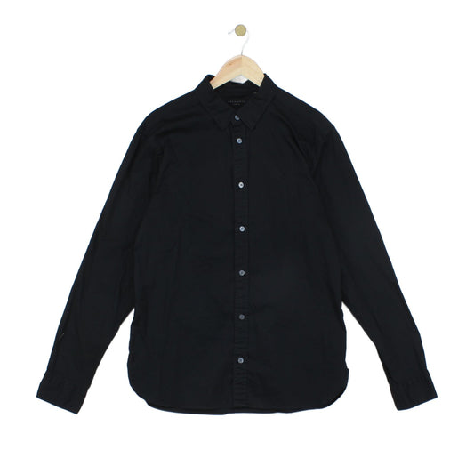 Mens Shirt Button Up Long Sleeve Collared Cotton