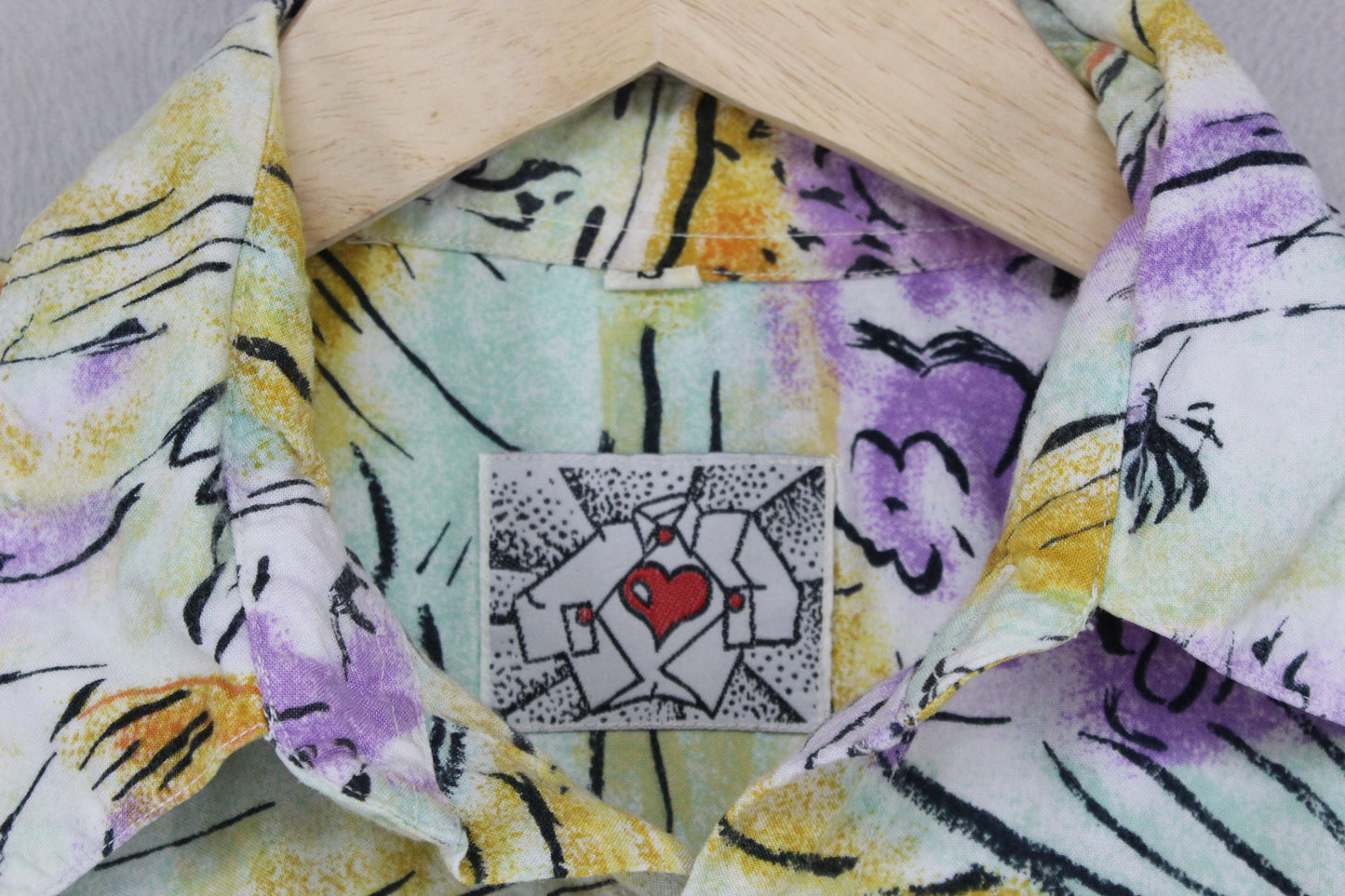 Mens Vintage Viscose Shirt Abstract Short Sleeve
