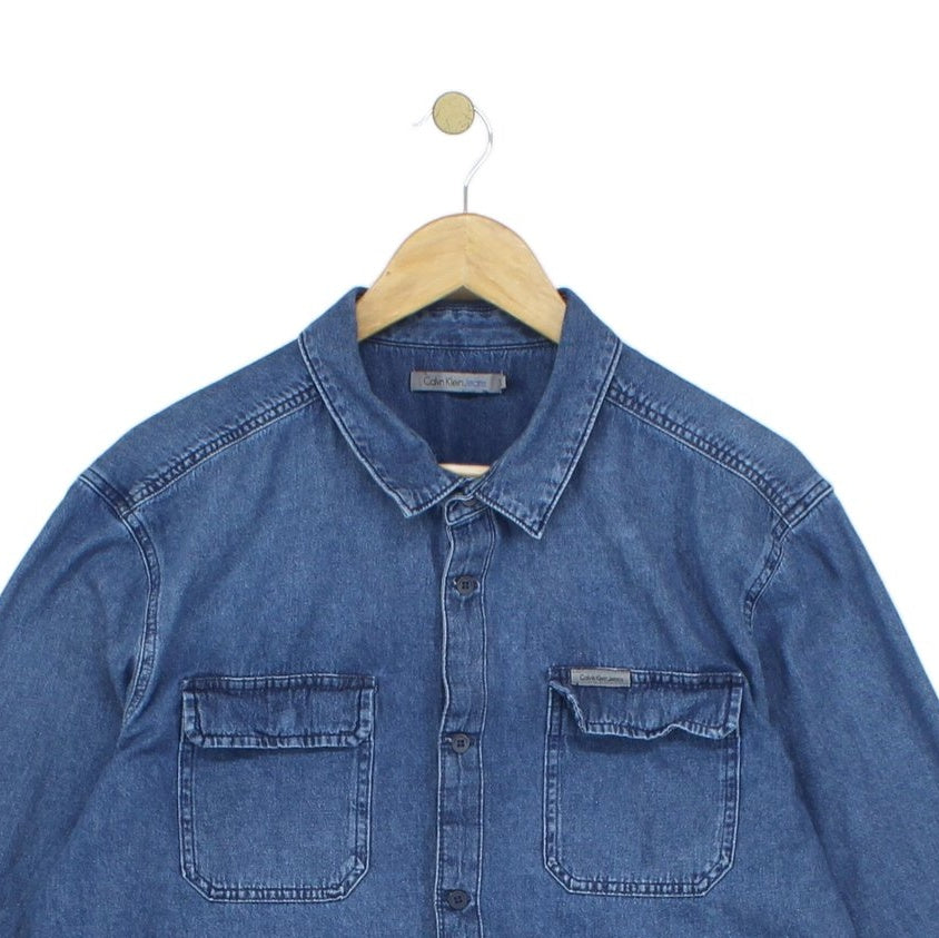 Mens Denim Shirt Button Up Long Sleeve