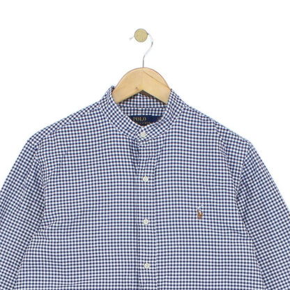 Mens Check Shirt Long Sleeve Classic Grandad Collar