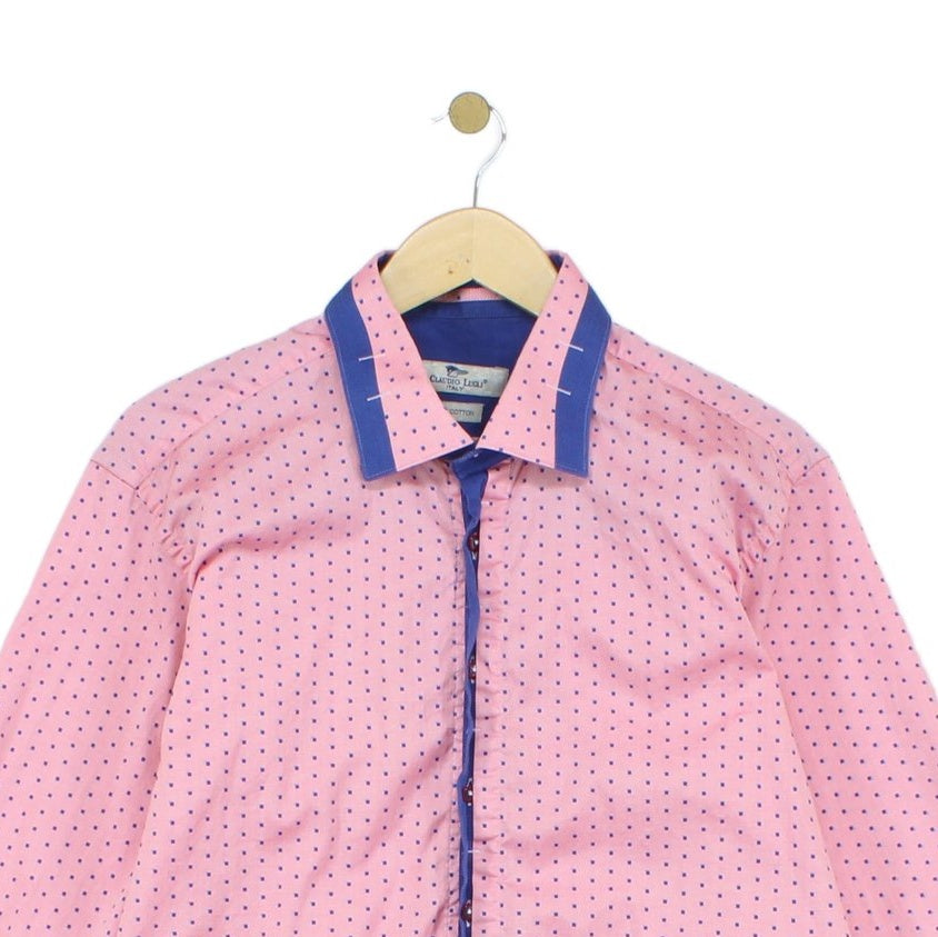 Mens Polka Dot Shirt Long Sleeve Button Up