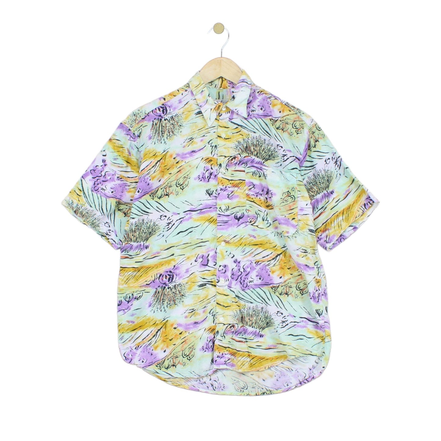 Mens Vintage Viscose Shirt Abstract Short Sleeve