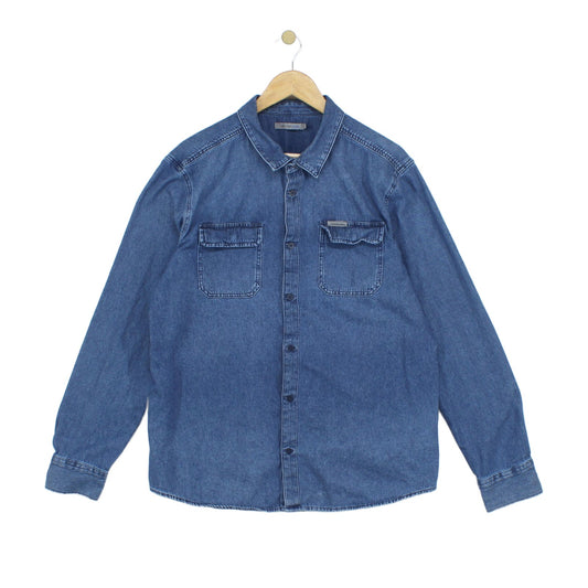 Mens Denim Shirt Button Up Long Sleeve