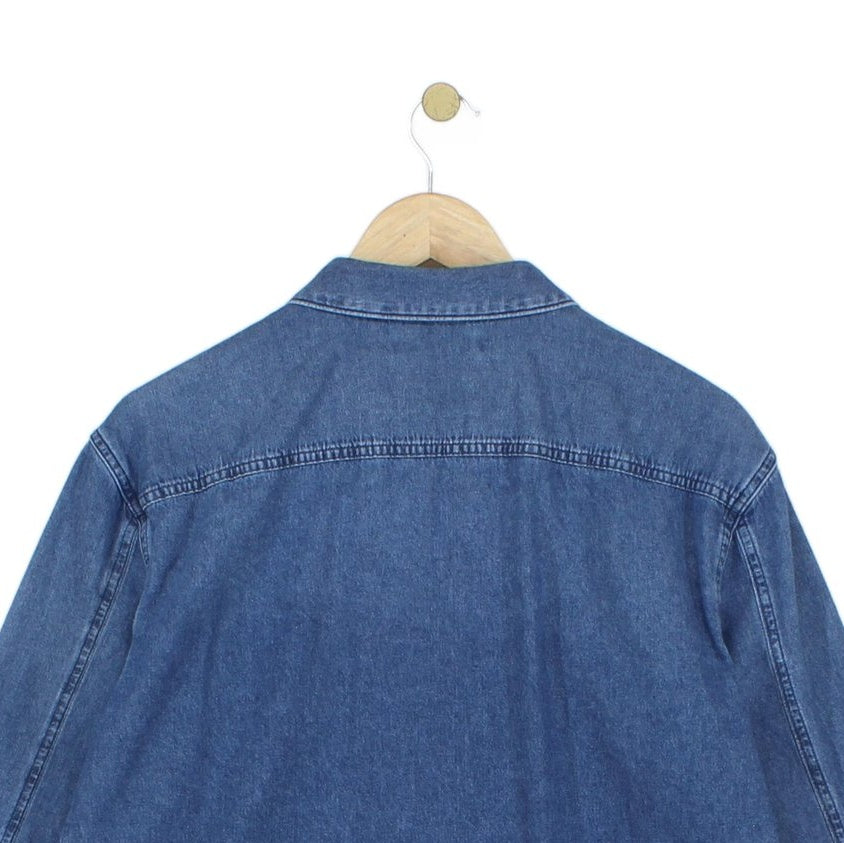 Mens Denim Shirt Button Up Long Sleeve