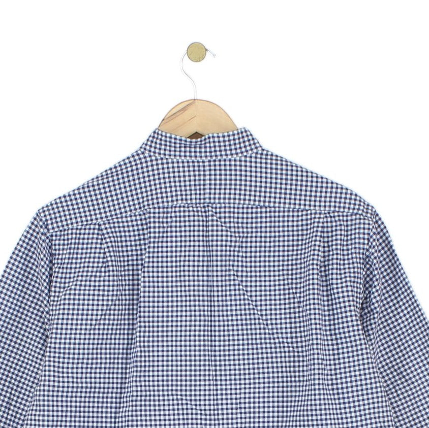 Mens Check Shirt Long Sleeve Classic Grandad Collar