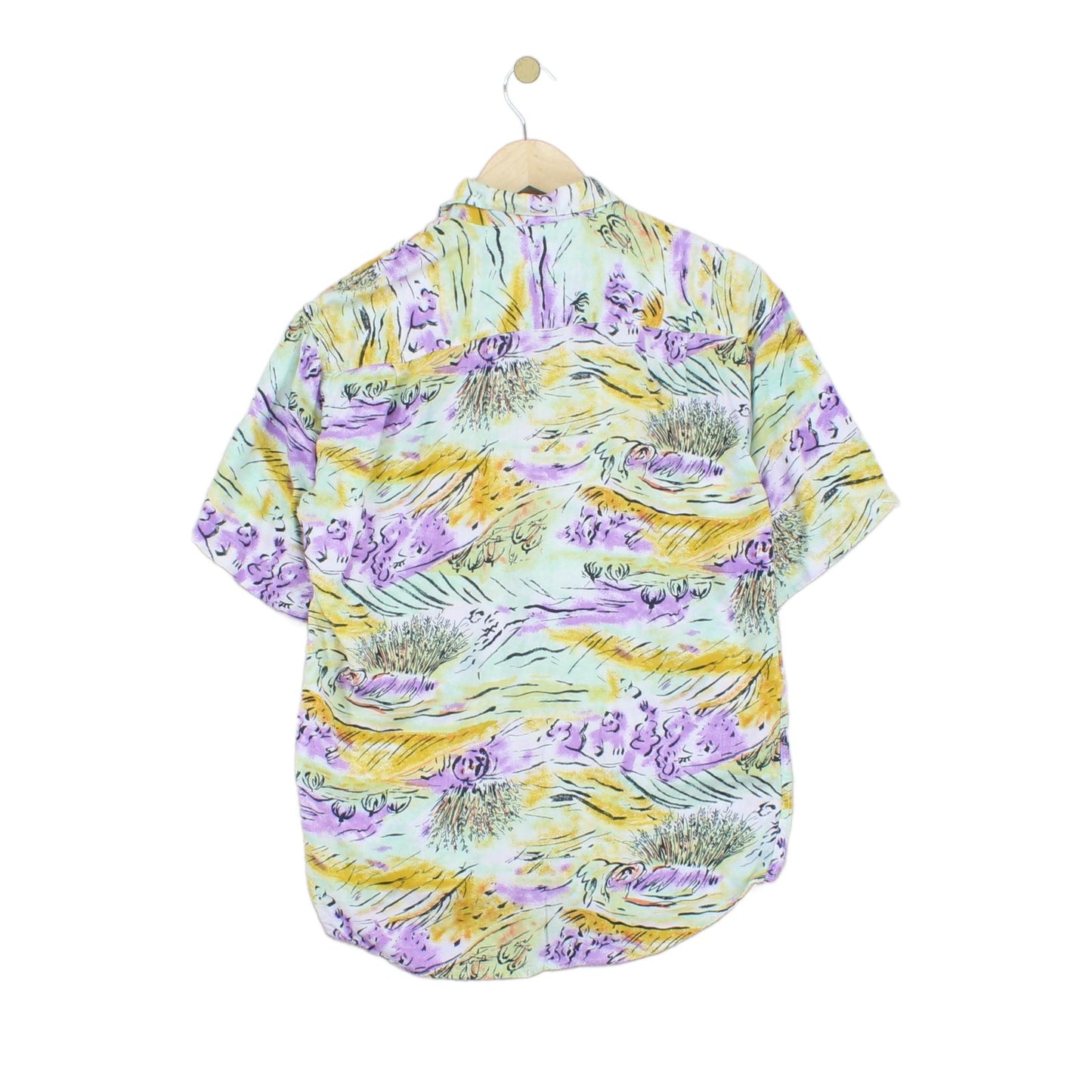 Mens Vintage Viscose Shirt Abstract Short Sleeve