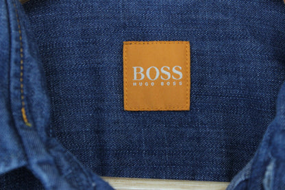 Mens Denim Shirt Long Sleeve Button Up