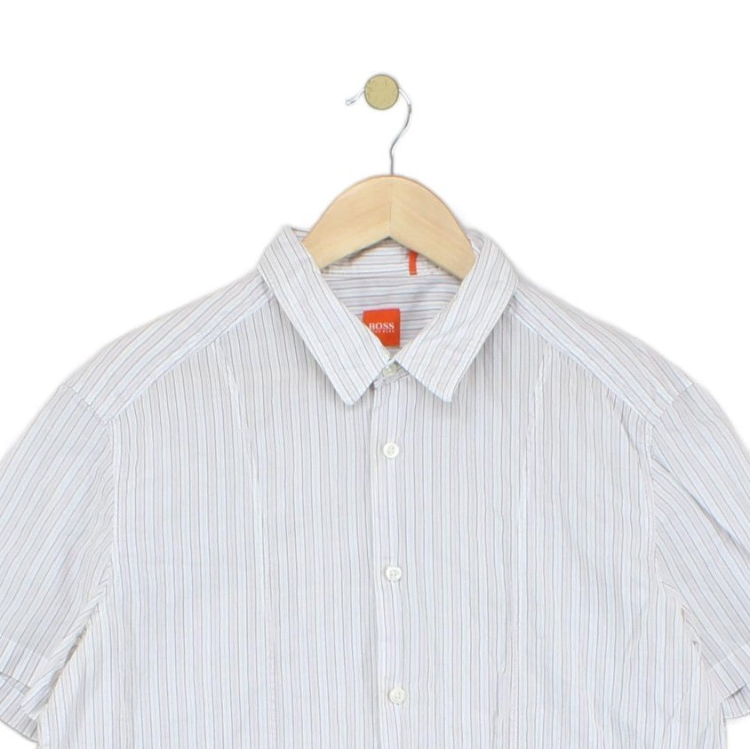 Mens Striped Shirt  Short Sleeve Button Up