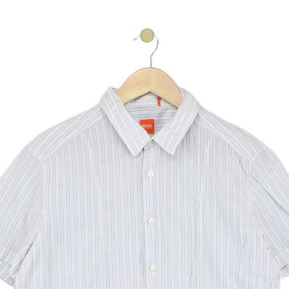 Mens Striped Shirt  Short Sleeve Button Up