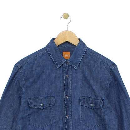 Mens Denim Shirt Long Sleeve Button Up