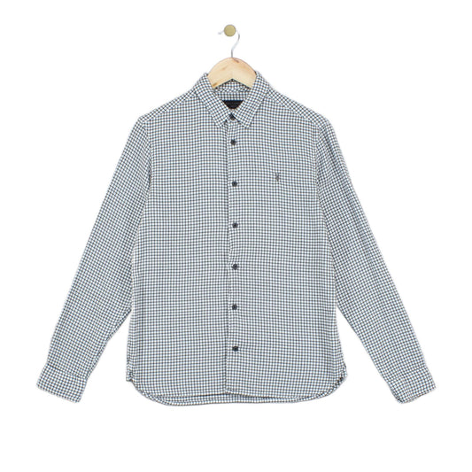 Mens Shirt Check Button Up Long Sleeve