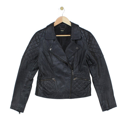 Womens Leather Jacket Full Zip Biker