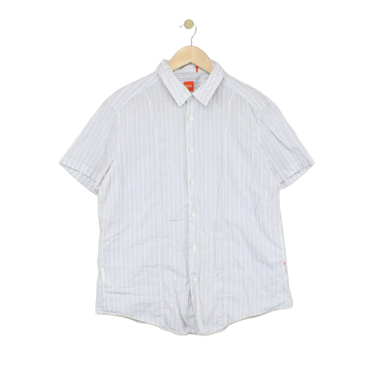 Mens Striped Shirt  Short Sleeve Button Up