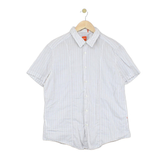 Mens Striped Shirt  Short Sleeve Button Up