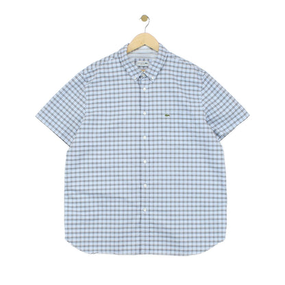 Mens Check Shirt Short Sleeve Button Up