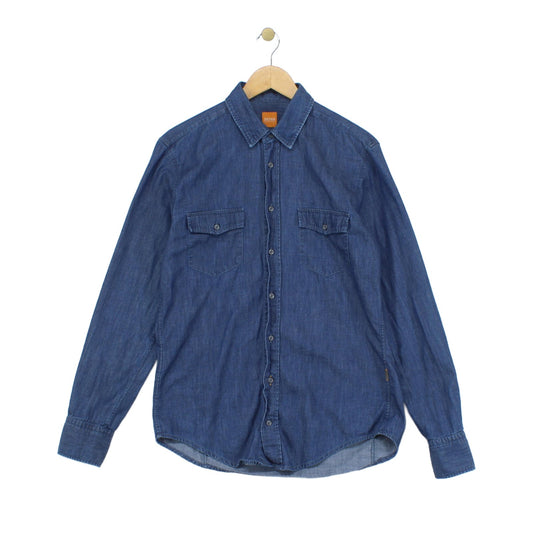 Mens Denim Shirt Long Sleeve Button Up
