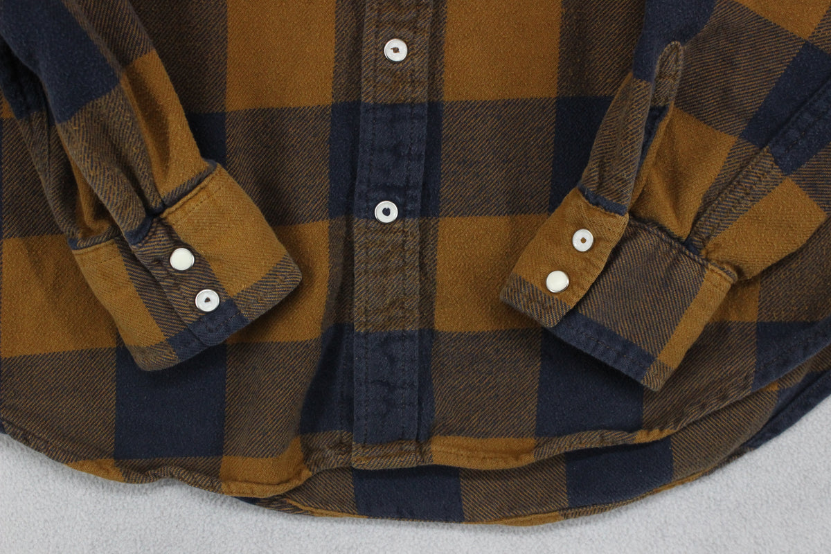Mens Flannel Plaid Shirt Snap Long Sleeve