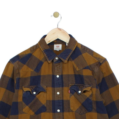Mens Flannel Plaid Shirt Snap Long Sleeve