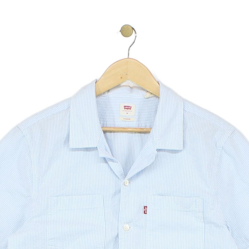 Mens Striped Shirt Short Sleeve Button Up