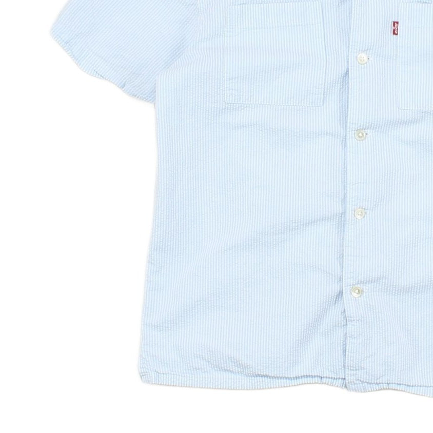 Mens Striped Shirt Short Sleeve Button Up