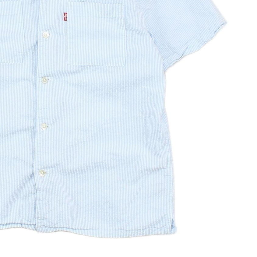 Mens Striped Shirt Short Sleeve Button Up