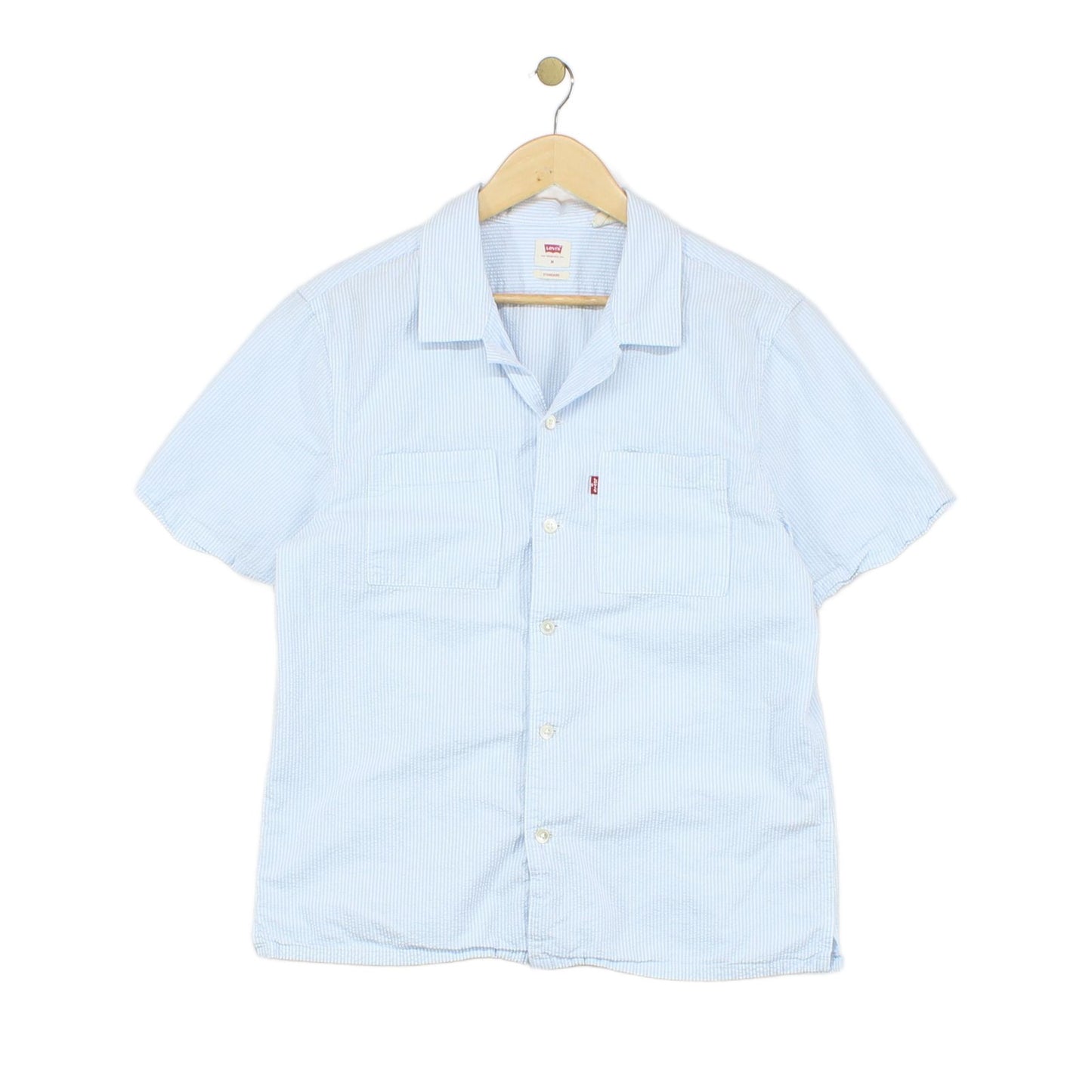 Mens Striped Shirt Short Sleeve Button Up
